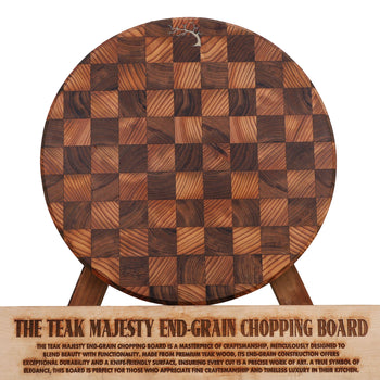 End Grain Chopping Board Round, Teak & Cedarwood,  12x12x1.4" (Checkered Series)