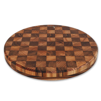 Teak & Cedar Checkered 12" Round End Grain Chopping Board